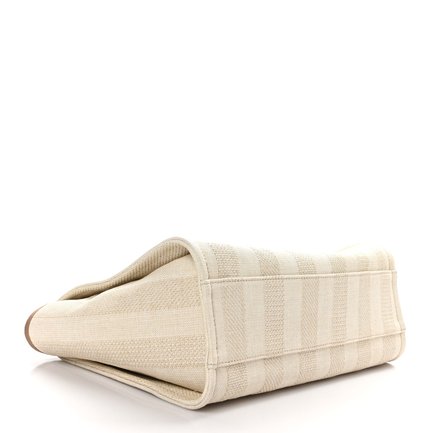 Mixed Fibers Calfskin Striped Small Deauville Tote Beige