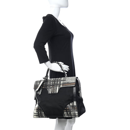 Prada Tessuto Nylon Saffiano Tartan Print Satchel Bianco Dis Tartan 2 of 13