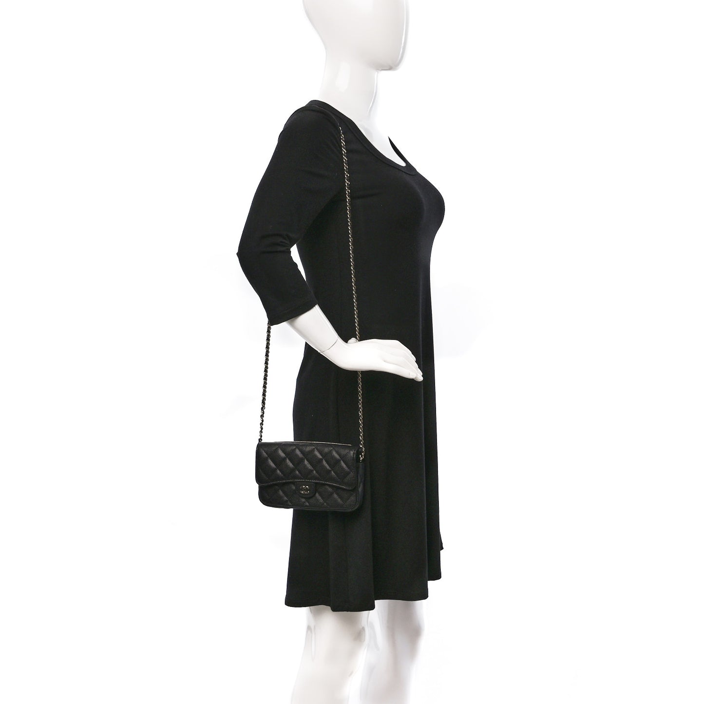 Caviar Quilted Flap Phone Holder With Chain Black
