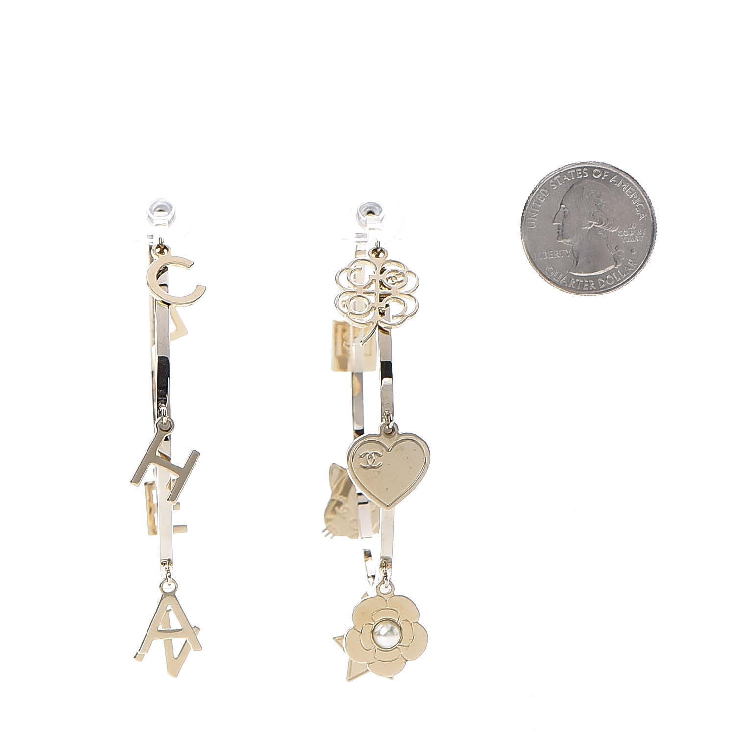 Chanel Logo Charms Hoop Earrings Light Gold 2 of 5