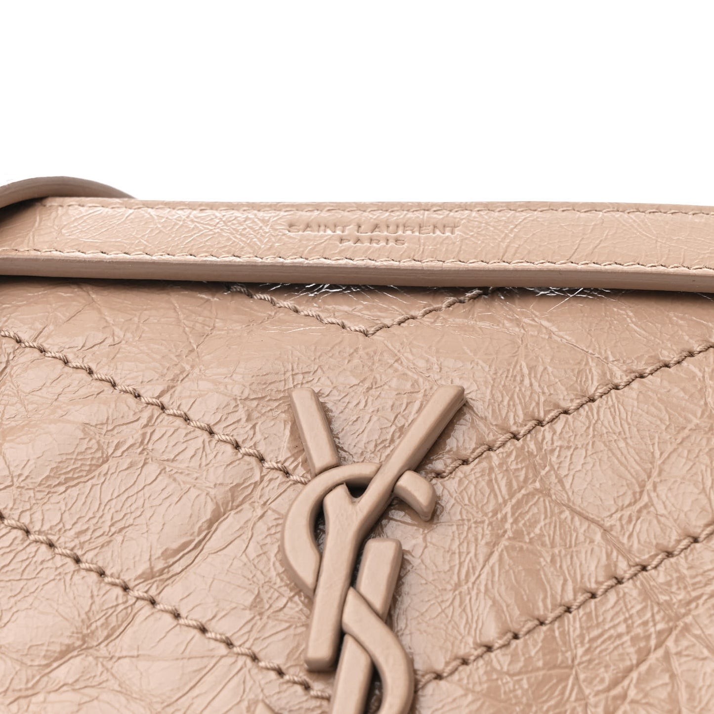 Crinkled Calfskin Matelasse Monogram Baby Niki Chain Satchel Light Taupe