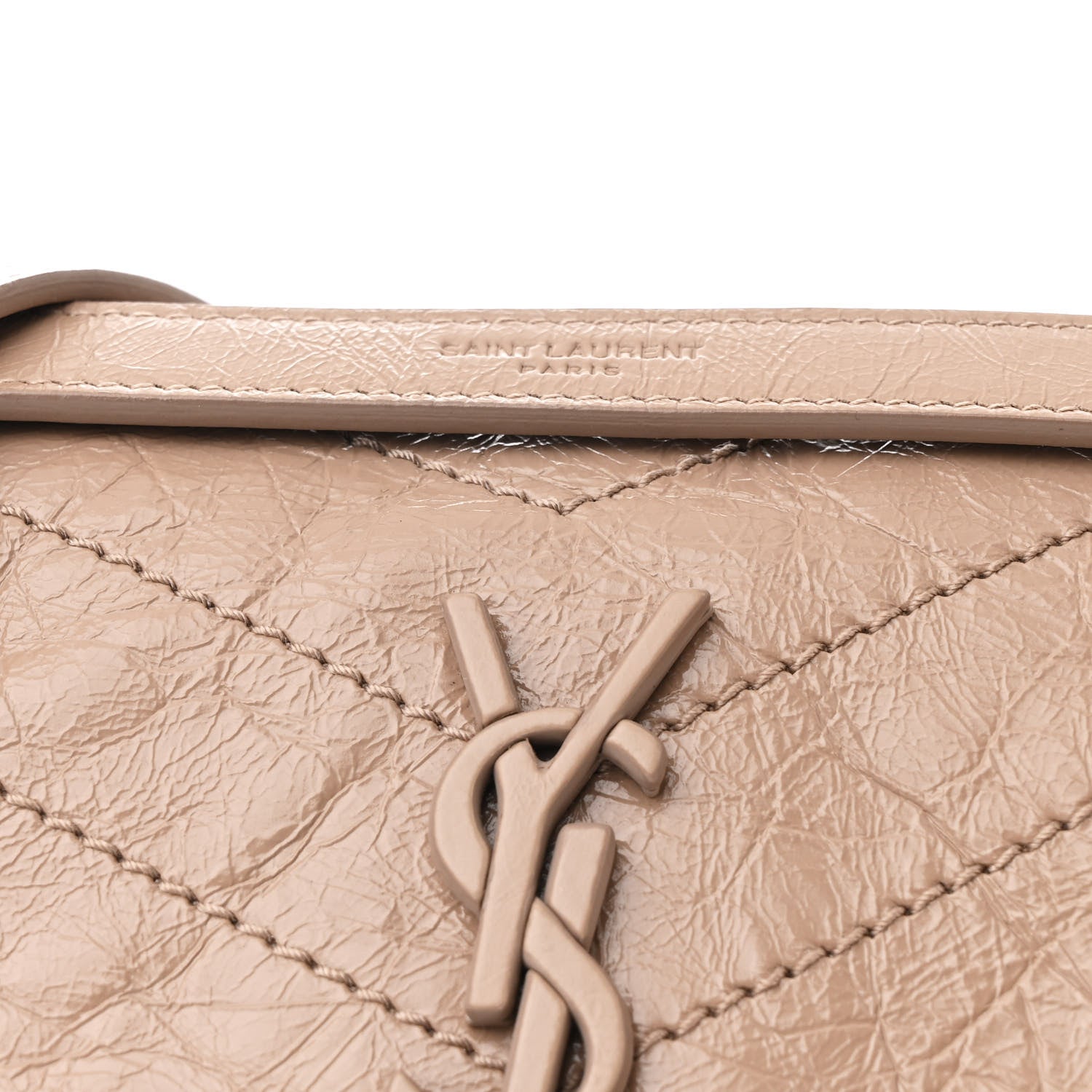 Saint Laurent Crinkled Calfskin Matelasse Monogram Baby Niki Chain Satchel Light Taupe 8 of 10