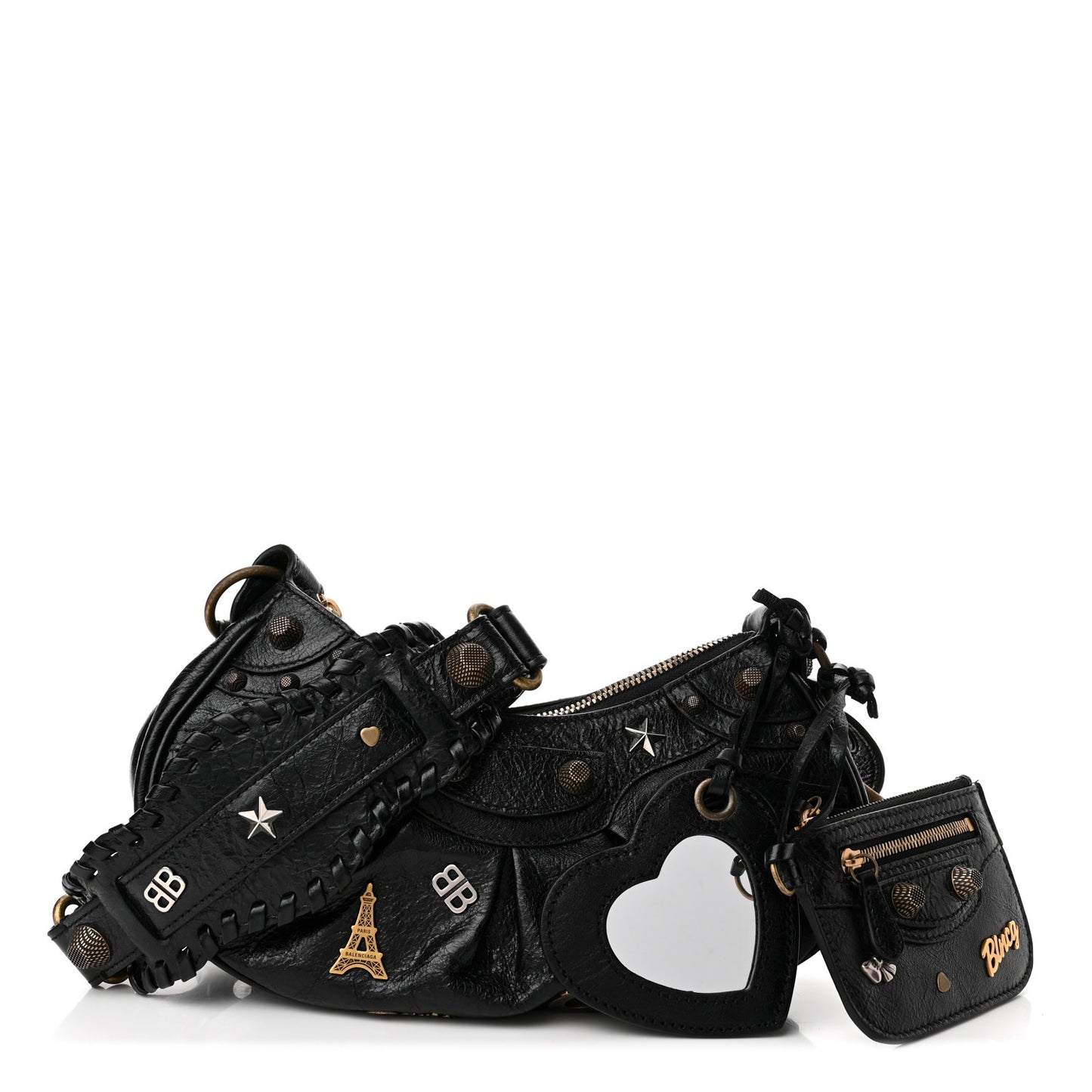 Agneau Arena Pin Embellished Le Cagole Shoulder Bag XS Black