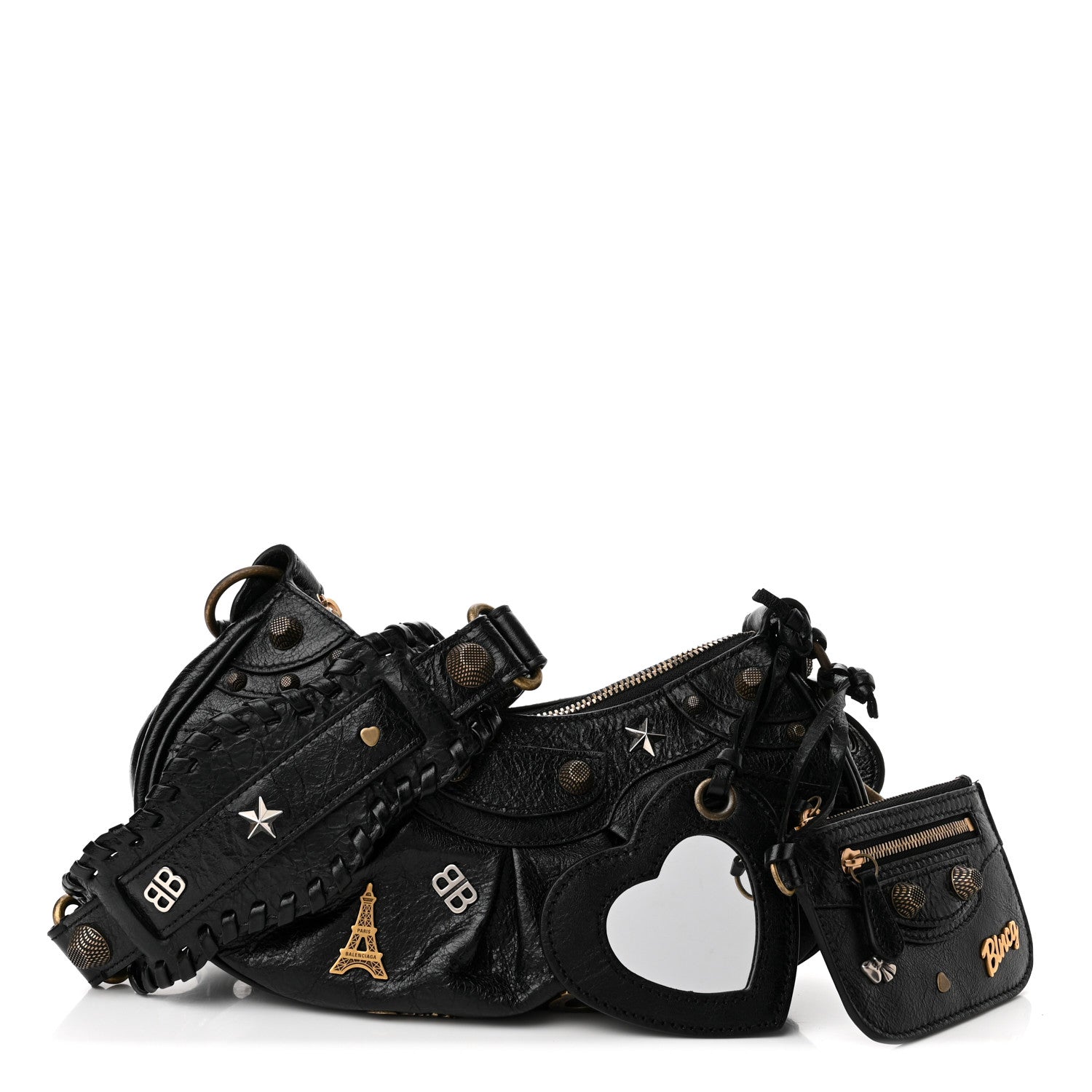 Balenciaga Agneau Arena Pin Embellished Le Cagole Shoulder Bag XS Black 1 of 10