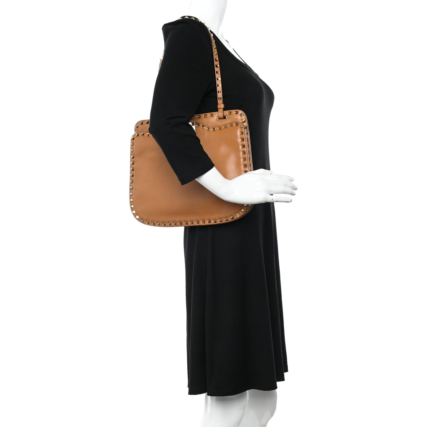 Vitello Rockstud Shoulder Satchel Light Cuir