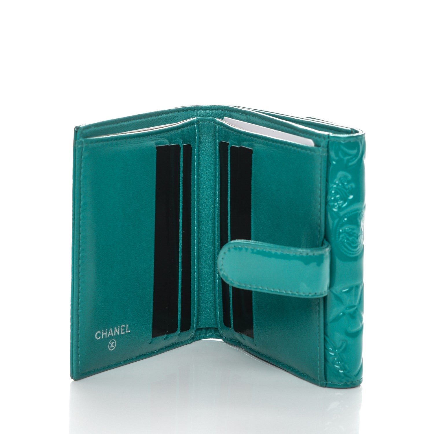 Chanel Patent Calfskin Lucky Symbols Compact French Flap Wallet Turquoise 5 of 8
