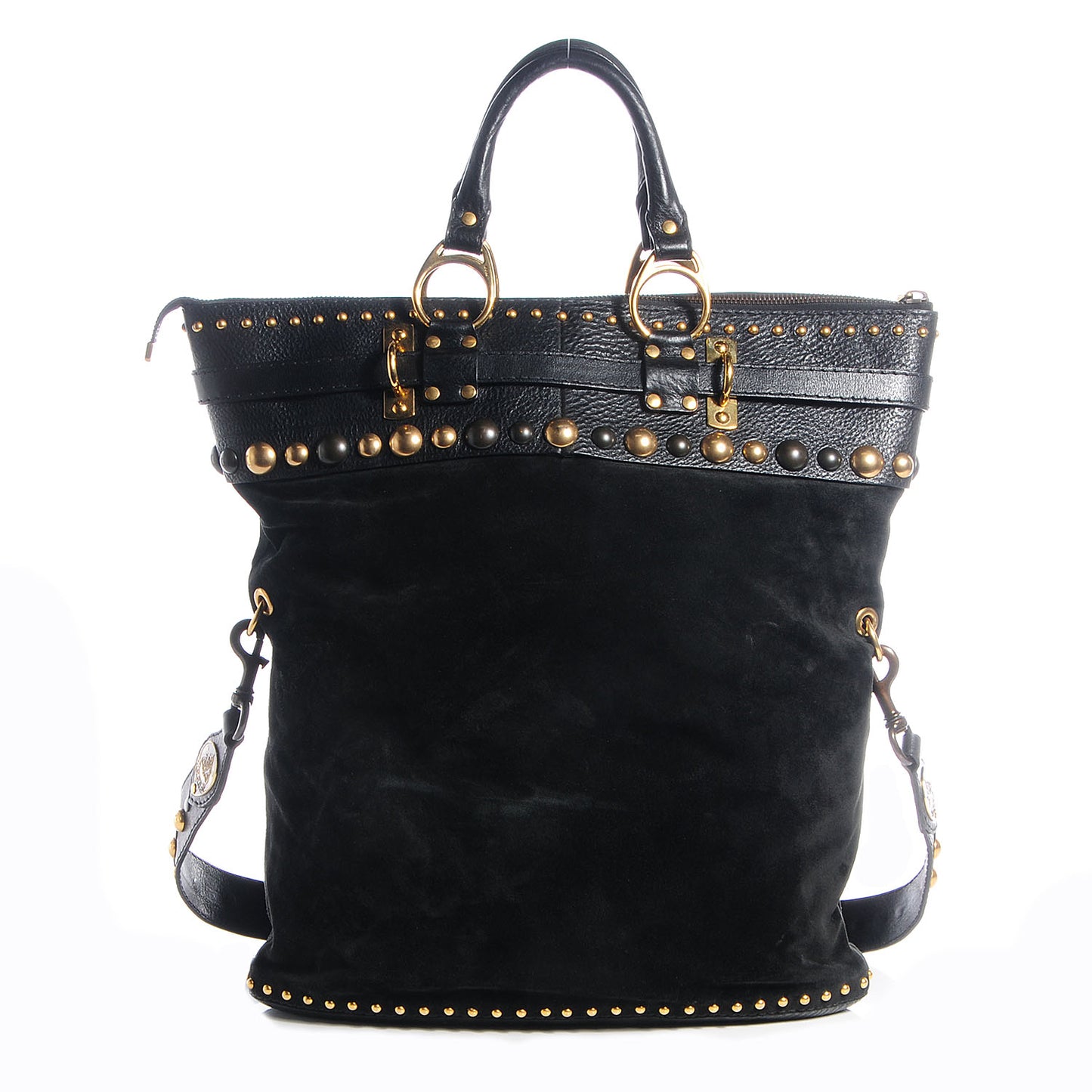 Suede Leather Large Babouska Shoulder Tote Black