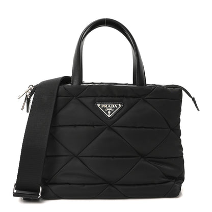 Prada Re-Nylon Nappa Triangle Quilted Padded Double Handled Zip Pocket Tote Black 2 of 21