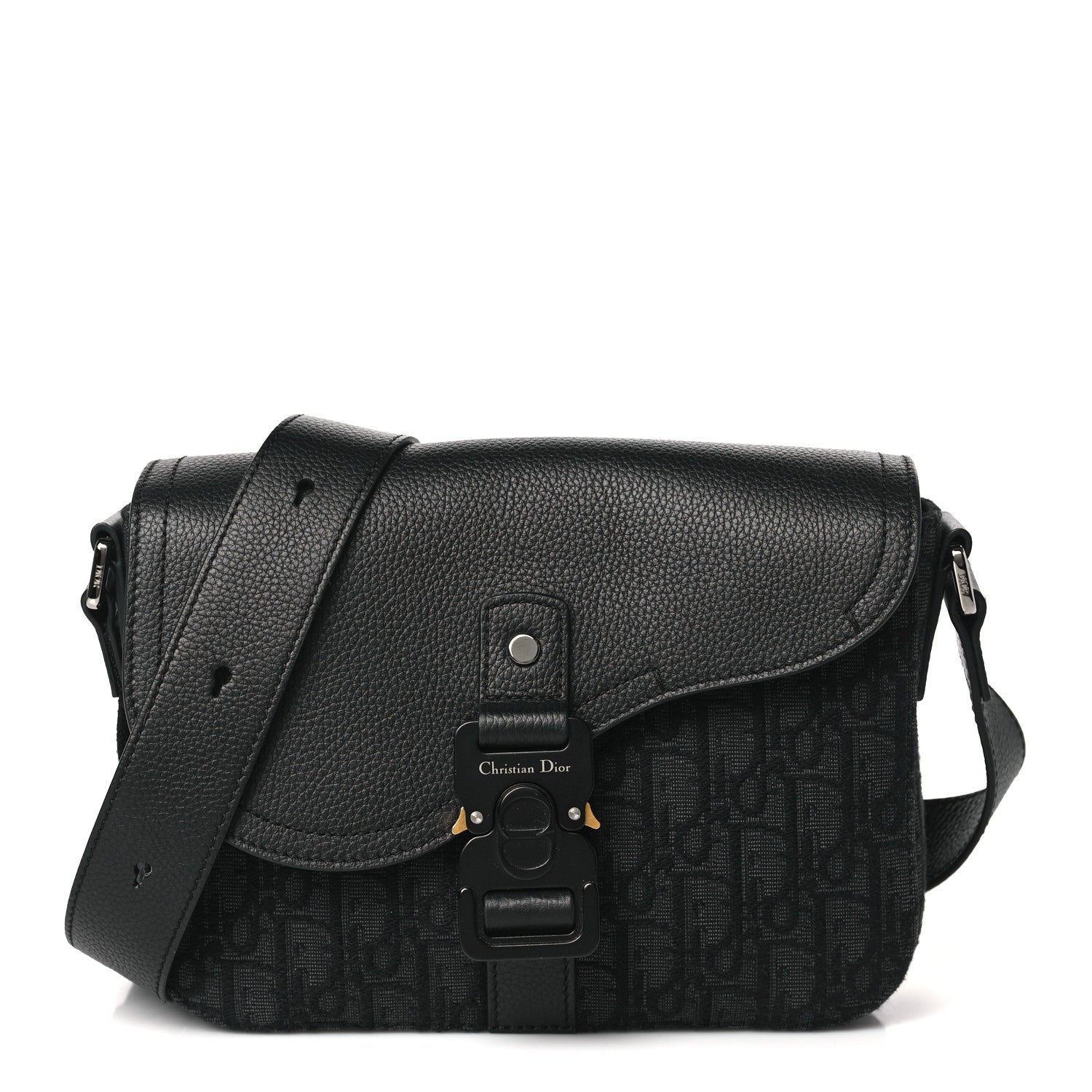 Christian Dior Oblique Jacquard Grained Calfskin Saddle Pouch With Strap Black 1 of 11