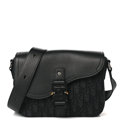 Christian Dior Oblique Jacquard Grained Calfskin Saddle Pouch With Strap Black 1 of 11