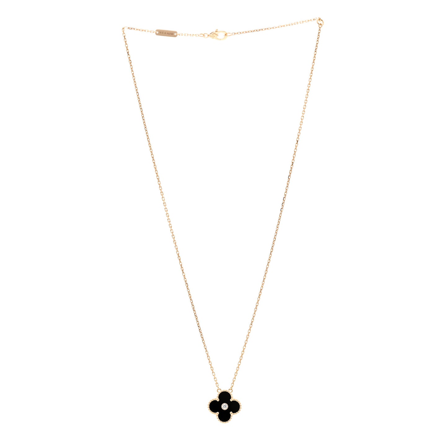 18K Rose Gold Diamond Black Onyx Vintage Alhambra Pendant Necklace