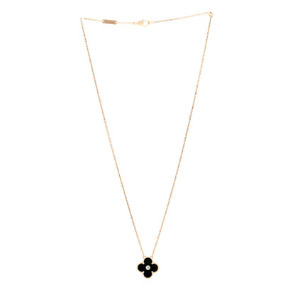 Van Cleef & Arpels 18K Rose Gold Diamond Black Onyx Vintage Alhambra Pendant Necklace 3 of 7