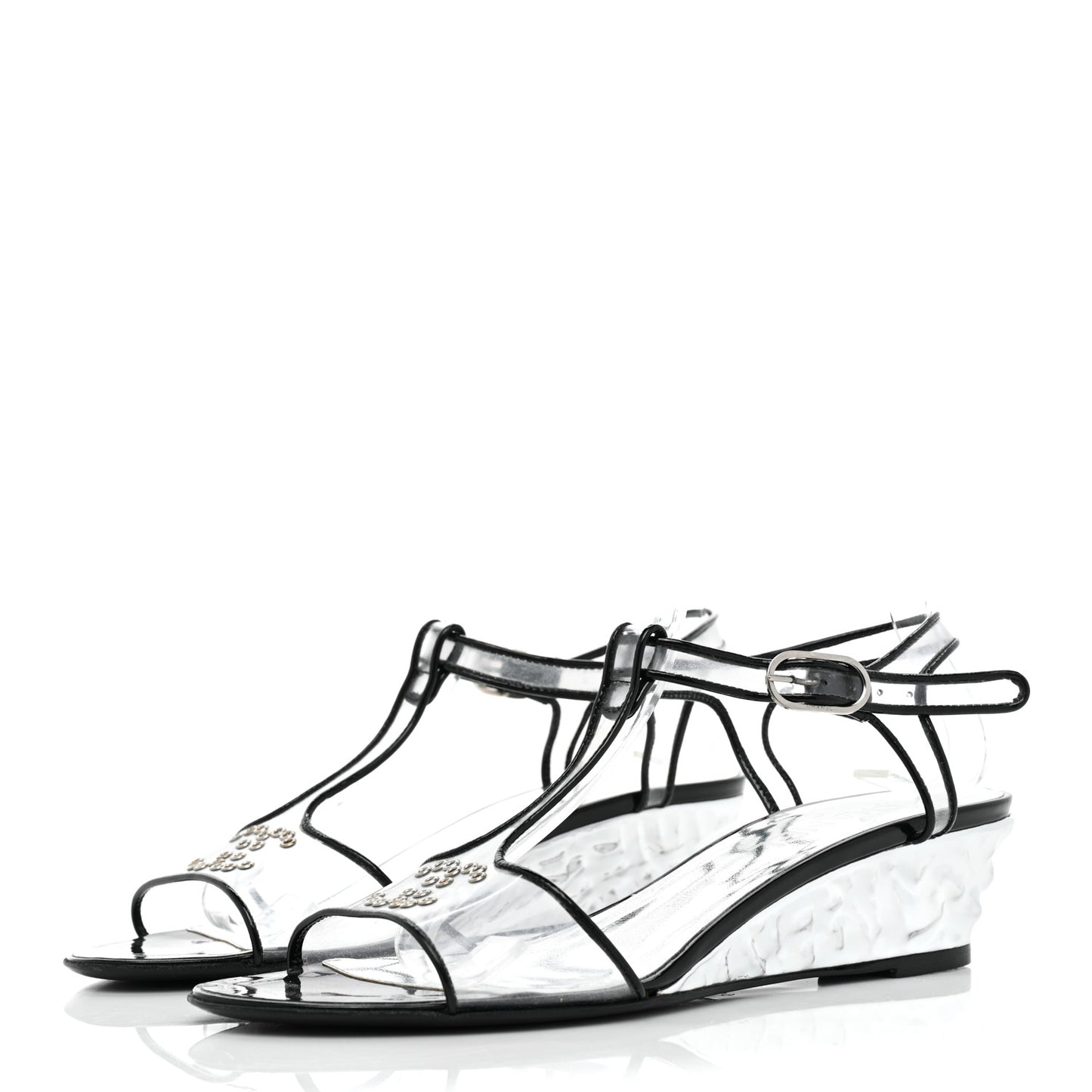 PVC Patent CC Wedge Sandals 39 Silver Black