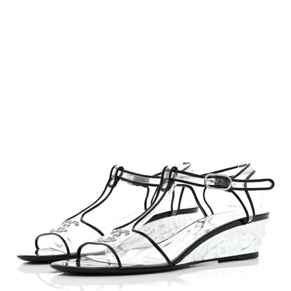 Chanel PVC Patent CC Wedge Sandals 39 Silver Black 3 of 8