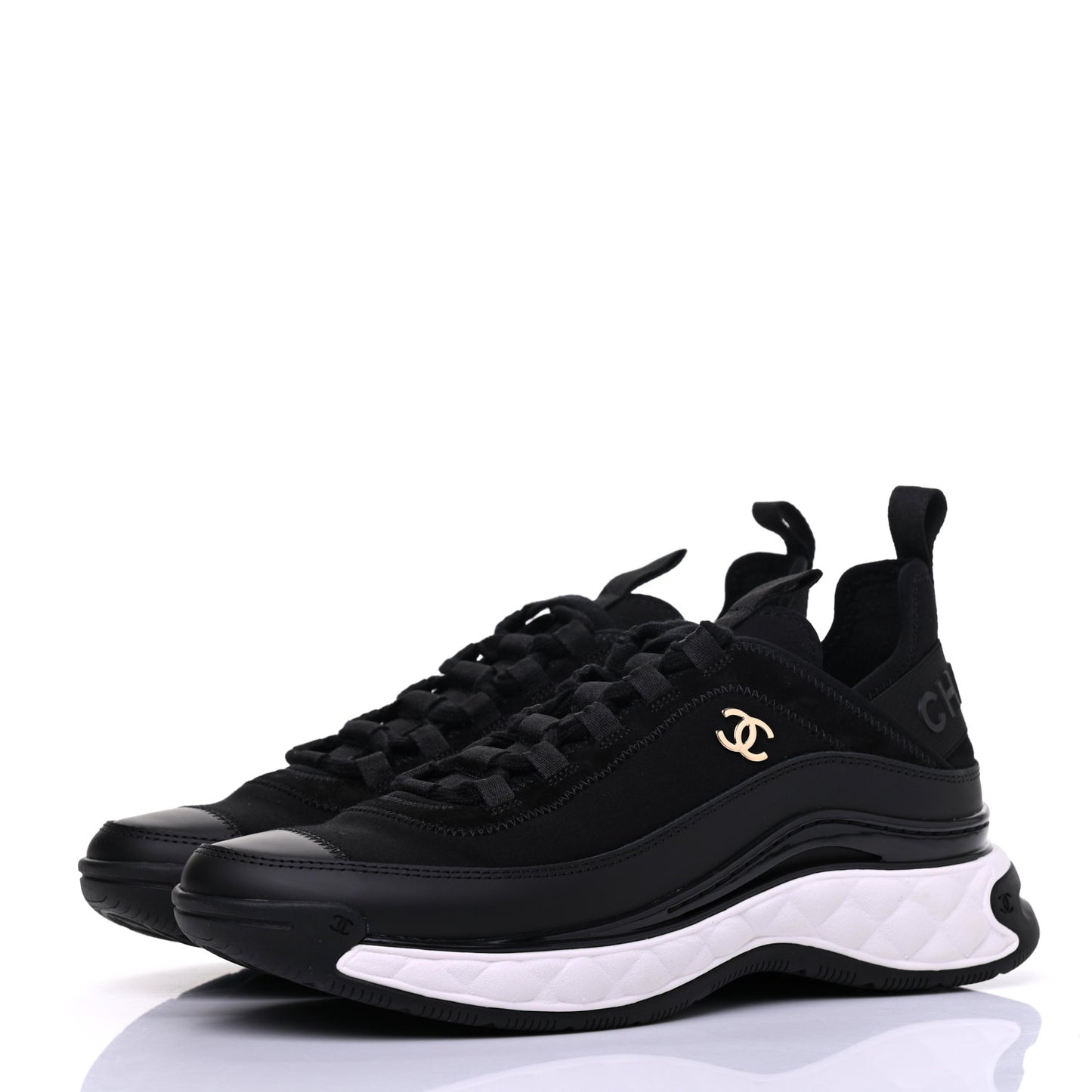 Fabric Calfskin Suede CC Sneakers 37.5 Black