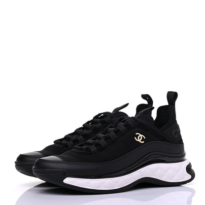 Chanel Fabric Calfskin Suede CC Sneakers 37.5 Black 3 of 9
