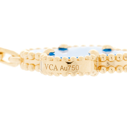 Van Cleef & Arpels 18K Yellow Gold Blue Agate 10 Motifs Vintage Alhambra Necklace 4 of 5