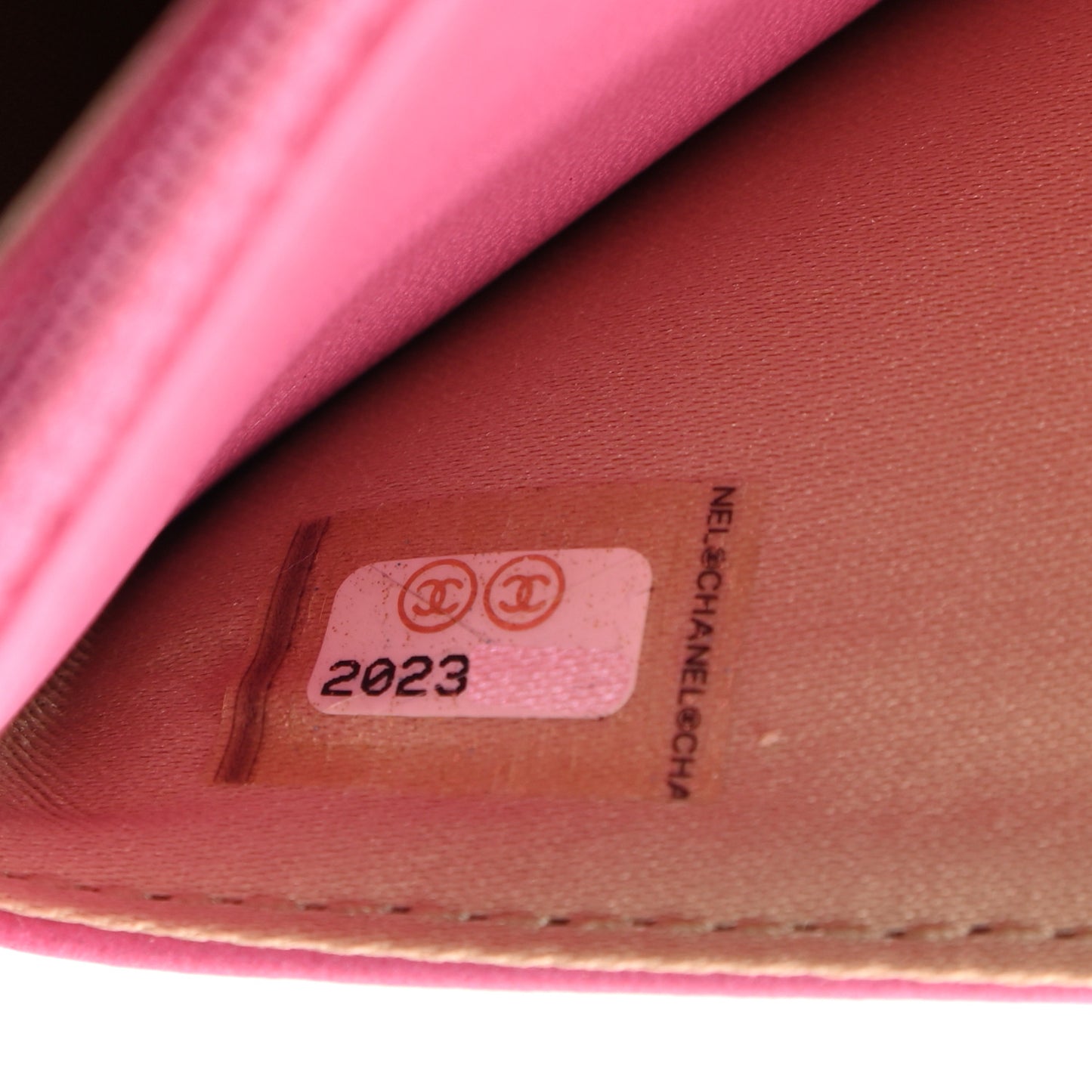 Lambskin Camellia Embossed Wallet On Chain WOC Pink