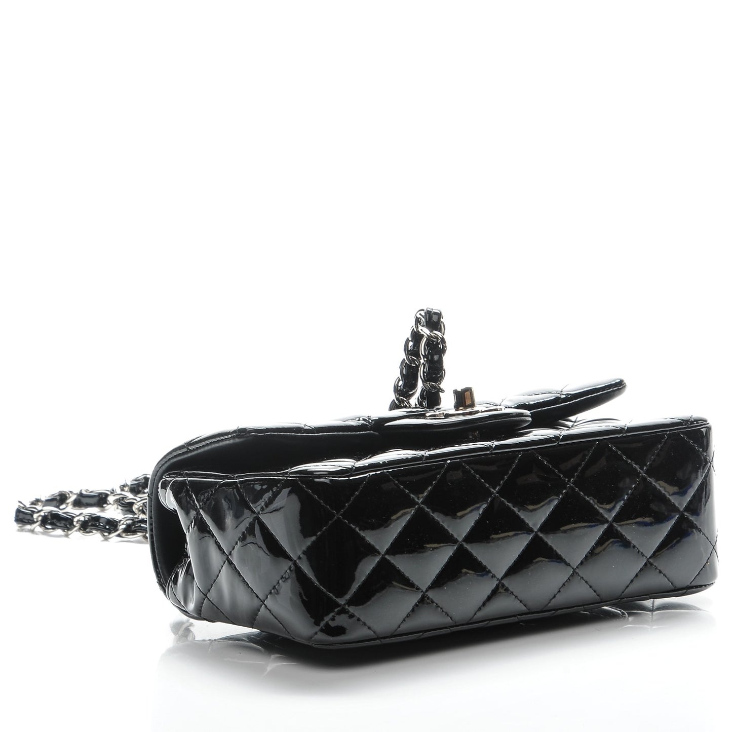 Patent Calfskin Quilted Mini Rectangular Flap Black