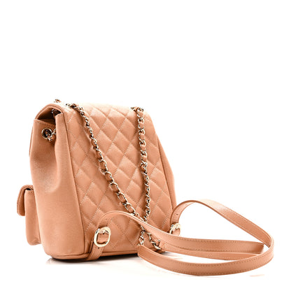 Chanel Shiny Caviar Quilted Medium Duma Pockets Drawstring Backpack Dark Beige 3 of 11