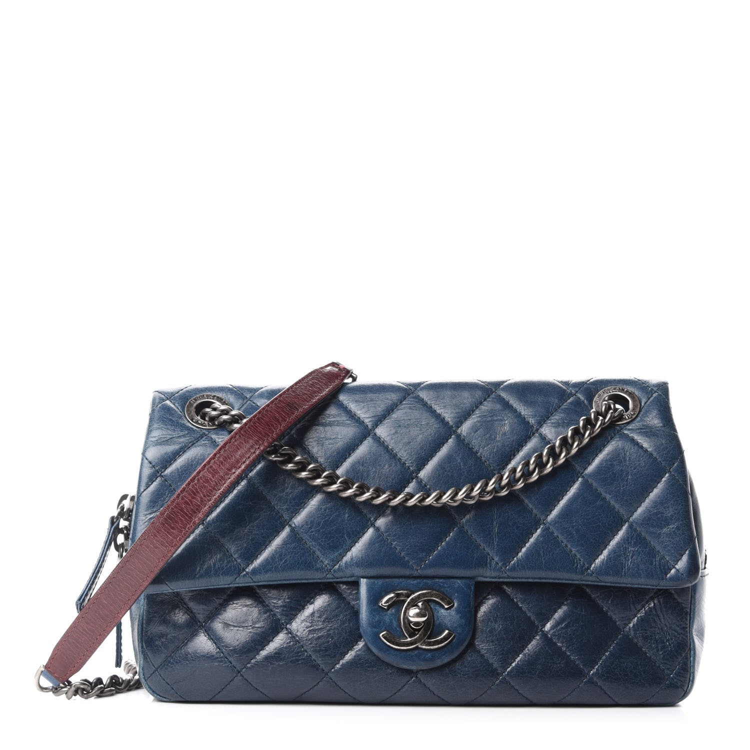 Chanel Glazed Calfskin Quilted Medium Duo Color Flap Blue 1 of 9