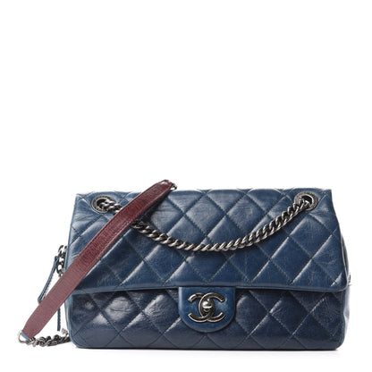 Chanel Glazed Calfskin Quilted Medium Duo Color Flap Blue 1 of 9
