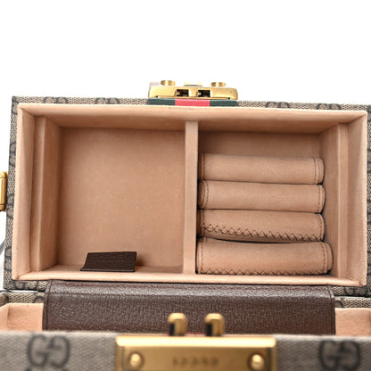Gucci GG Supreme Monogram Textured Dollar Calfskin Web Savoy Jewelry Case Beige Ebony New Acero 6 of 13
