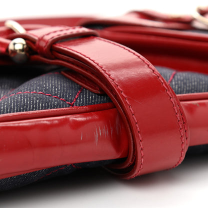Burberry Shiny Calfskin Denim Quilted Shoulder Bag Blue Red 9 of 12