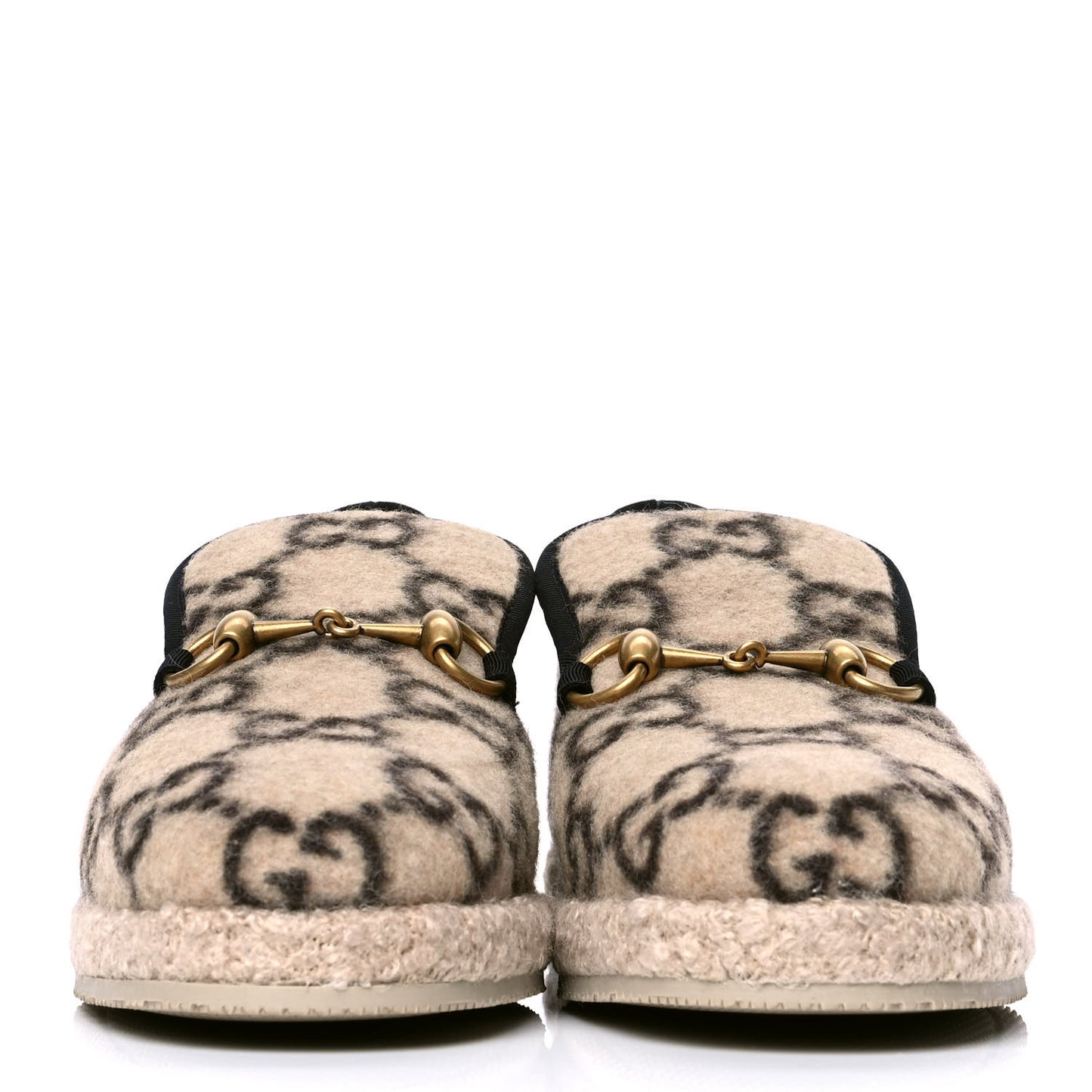 Covered Wool GG Monogram Womens Fria Horsebit Loafers 36 Beige Ebony Black Butterscotch