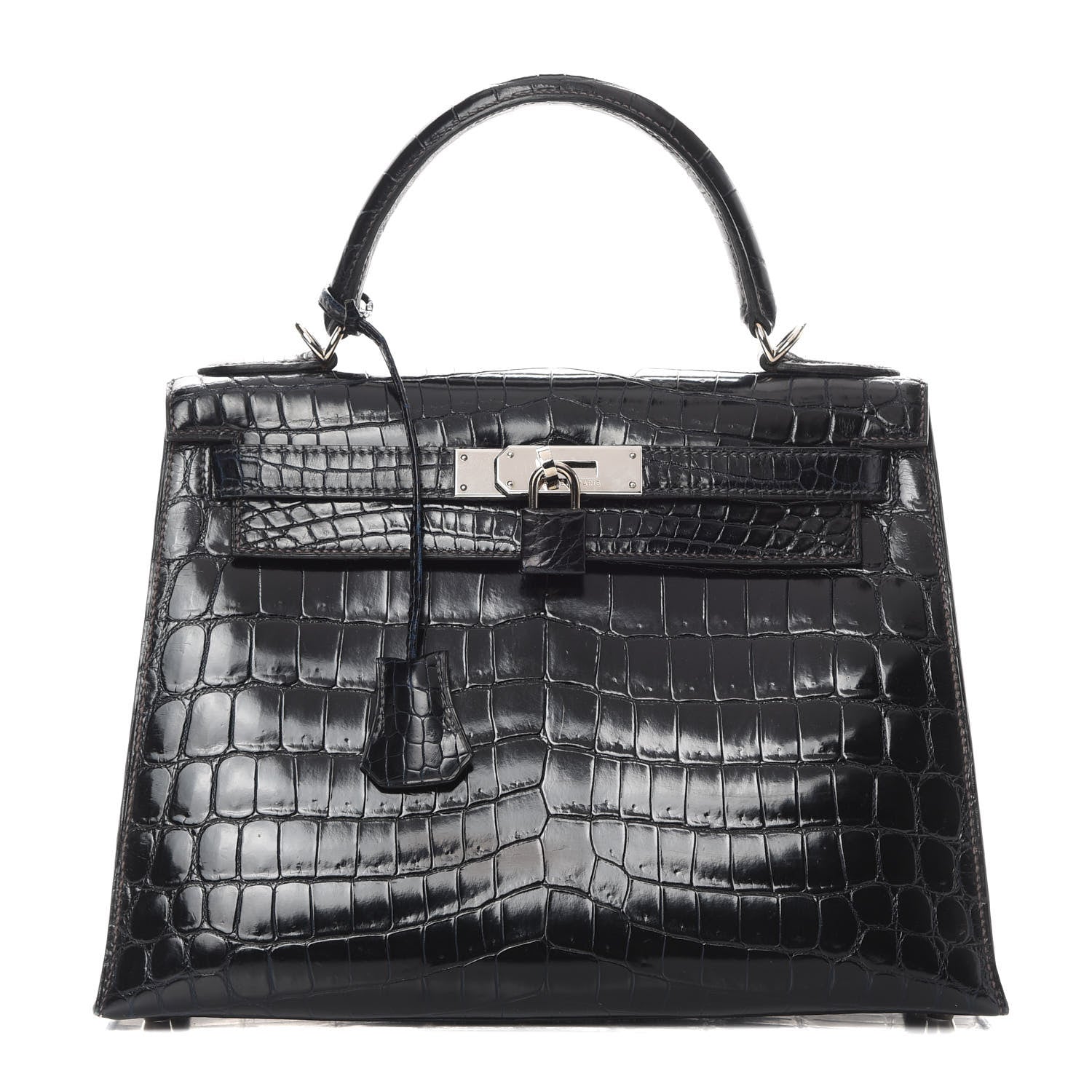 Hermes Shiny Niloticus Crocodile Kelly Sellier 28 Bleu Marine 1 of 42