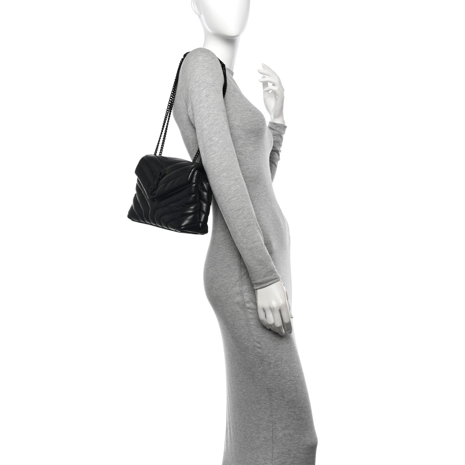 Saint Laurent Calfskin Y Quilted Monogram Monochrome Small Loulou Chain Satchel Black 2 of 9