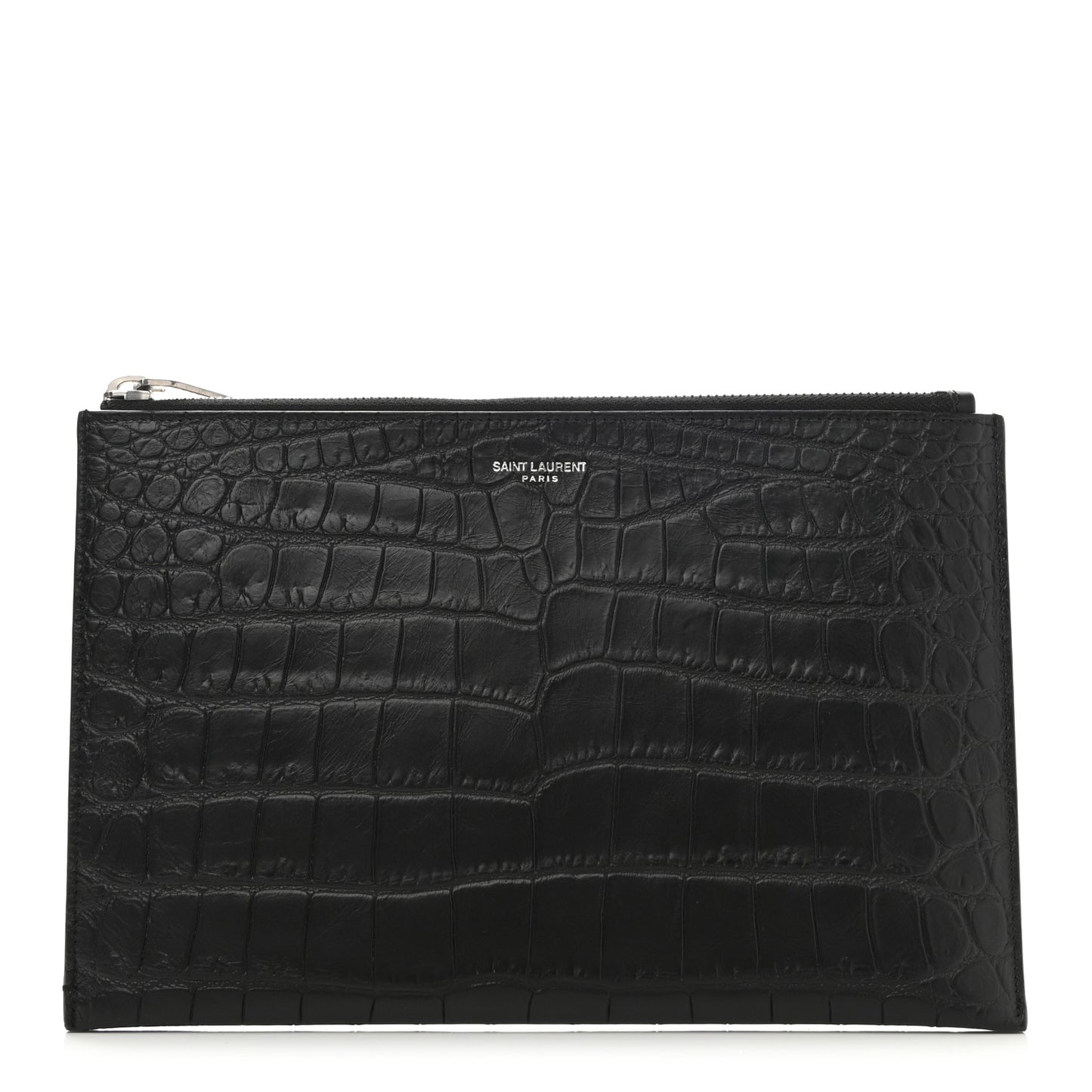 Calfskin Crocodile Embossed Zip Mini Tablet Sleeve Black