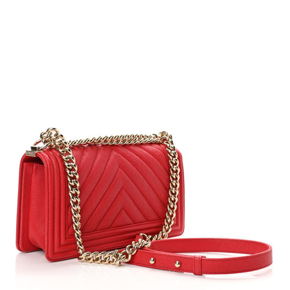 Chanel Caviar Chevron Quilted Medium Boy Flap Red 3 of 11