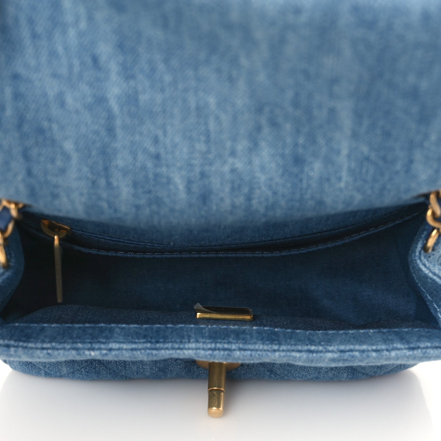 Denim Quilted Mini Pearl Crush Flap Blue