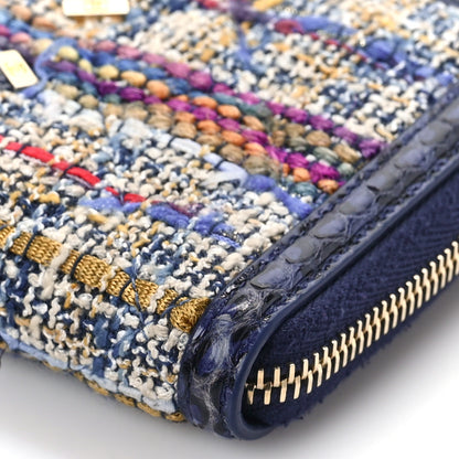 Chanel Tweed Snakeskin Quilted CC Filigree Zip Around Wallet Blue Multicolor 9 of 10