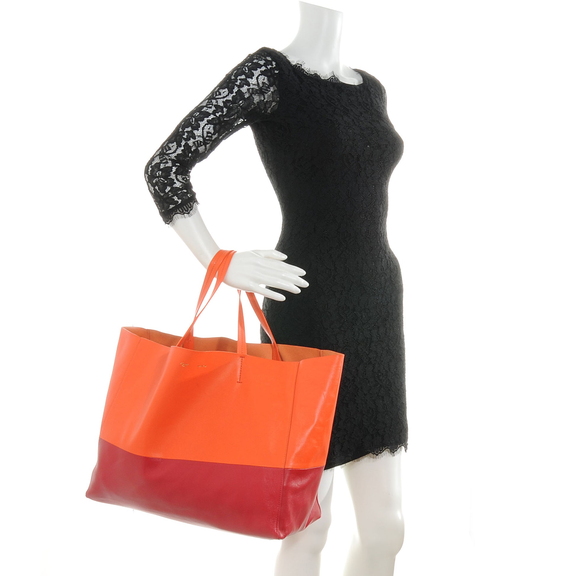 Celine Leather Horizontal Bi-Color Cabas Orange Red 2 of 7