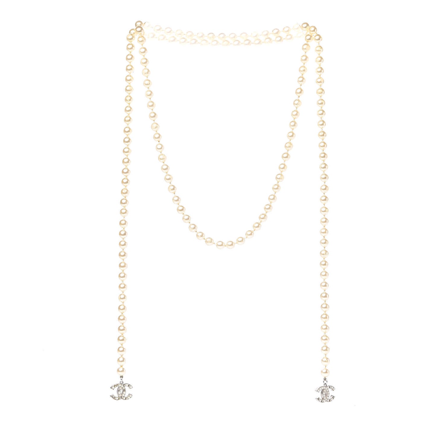 Pearl CC Long Necklace Silver