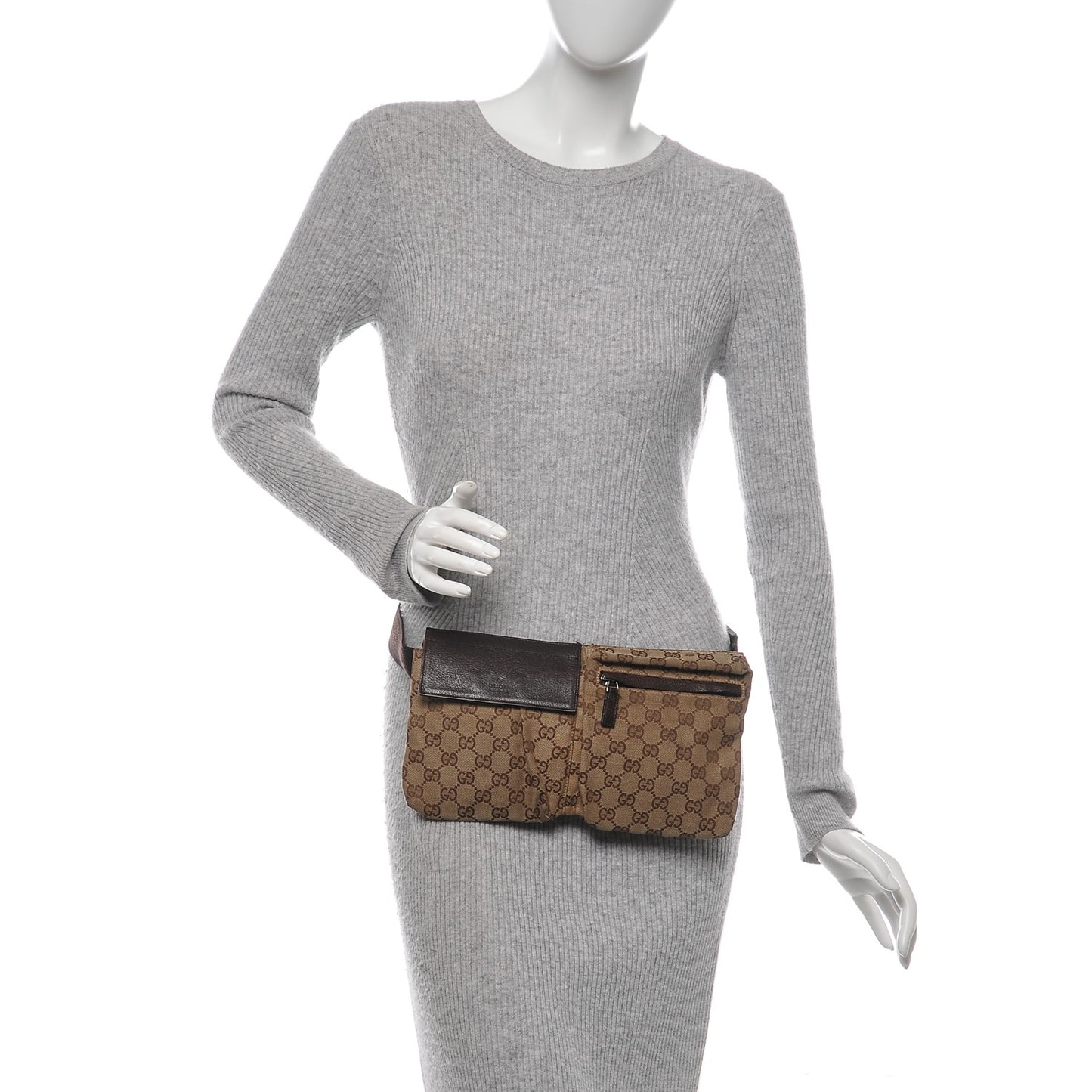 GG Monogram Double Pocket Belt Bag Dark Brown