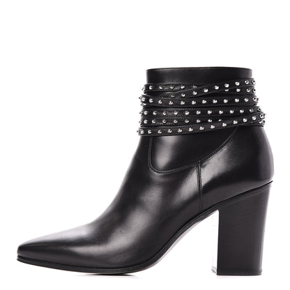 Saint Laurent Smooth Calfskin Studded Strap French Boots 38 Black 1 of 8