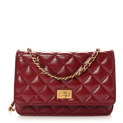 Chanel Aged Calfskin Quilted Reissue Wallet On Chain WOC Red 1 of 9