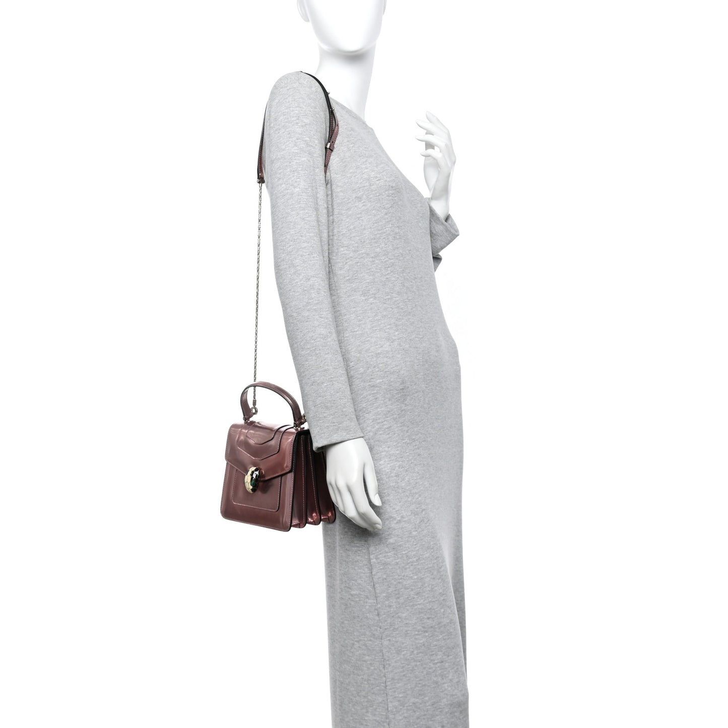 Metallic Calfskin Serpenti Forever Top Handle Rose Quartz