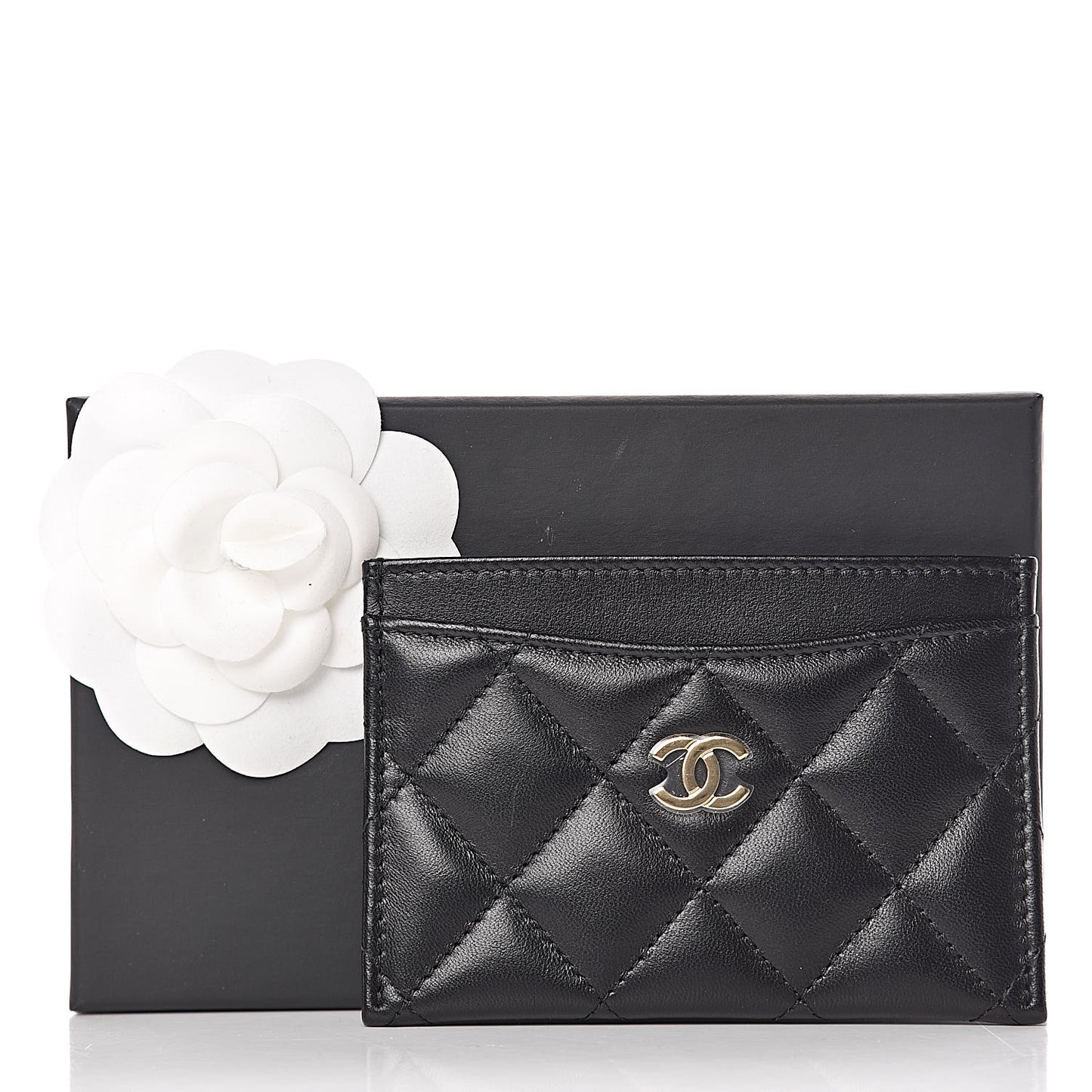 Lambskin Quilted Card Holder Black