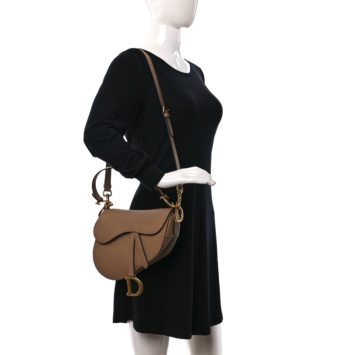 Grained Calfskin Saddle Bag With Strap Warm Taupe