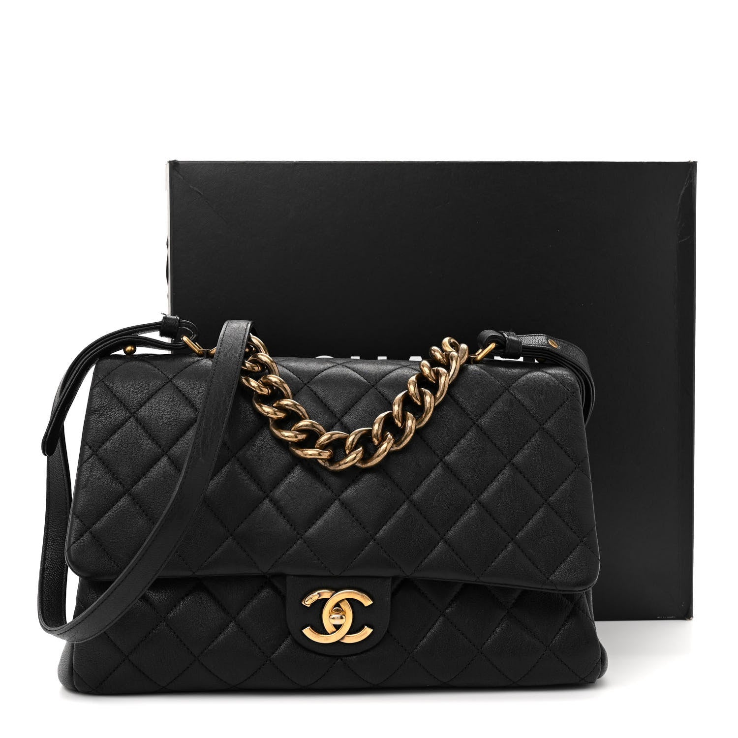Chanel Shiny Sheepskin Quilted Large Trapezio Flap Black 20 of 20