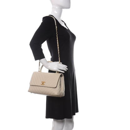 Chanel Caviar Chevron Quilted Small Coco Handle Flap Light Beige 2 of 10