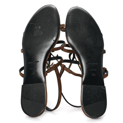 Saint Laurent Suede Cassandra Monogram Palm 05 Sandals 40.5 Brown 6 of 10