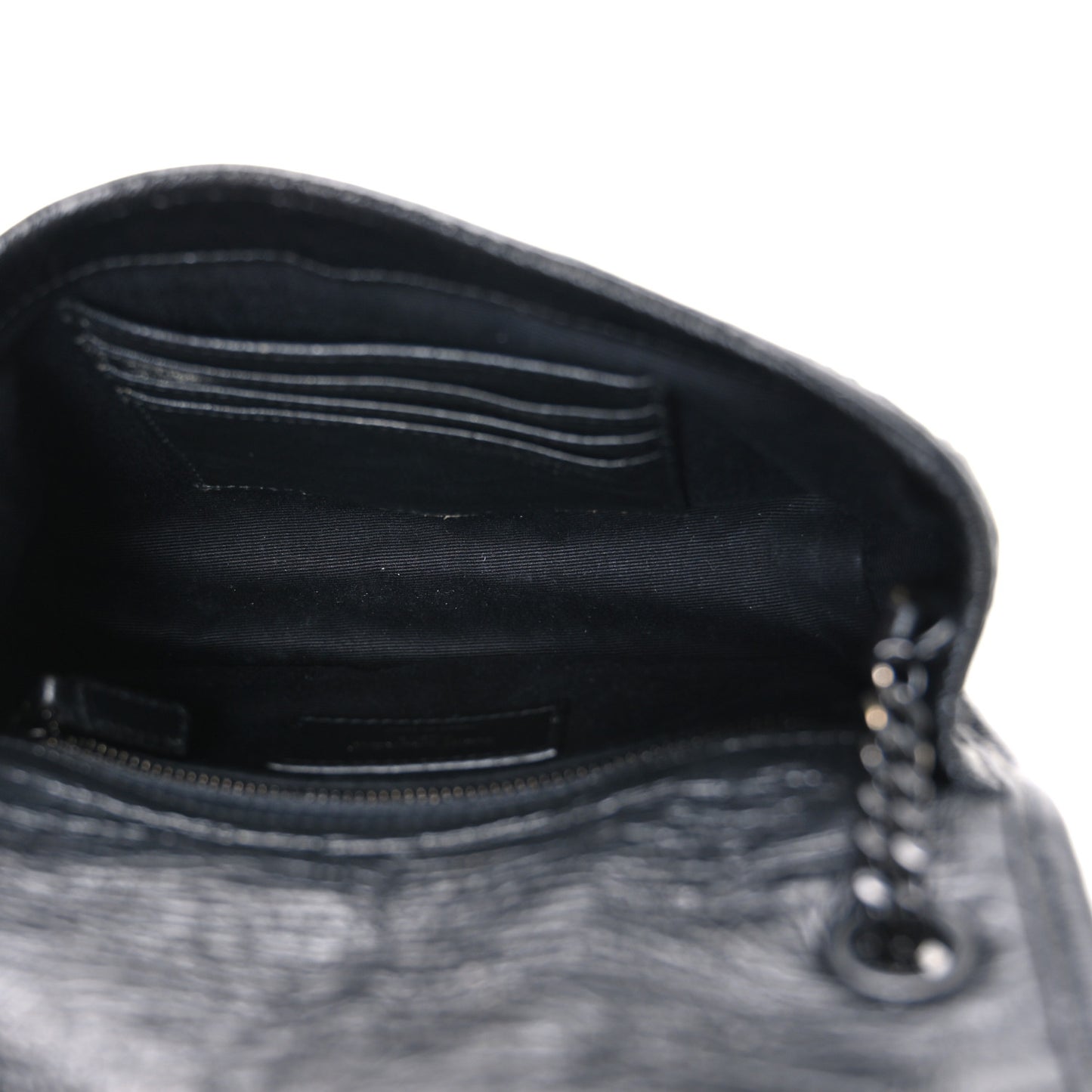 Crinkled Calfskin Matelasse Monogram Niki Chain Wallet Black