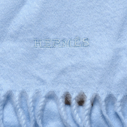 Hermes Cashmere Fringe Scarf Bleu 4 of 5
