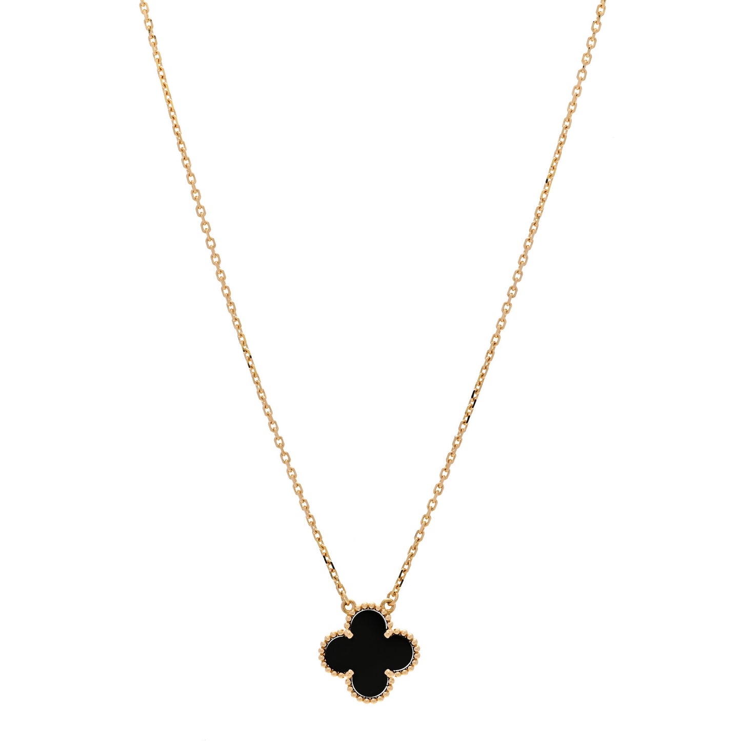 18K Yellow Gold Black Onyx Vintage Alhambra Pendant Necklace