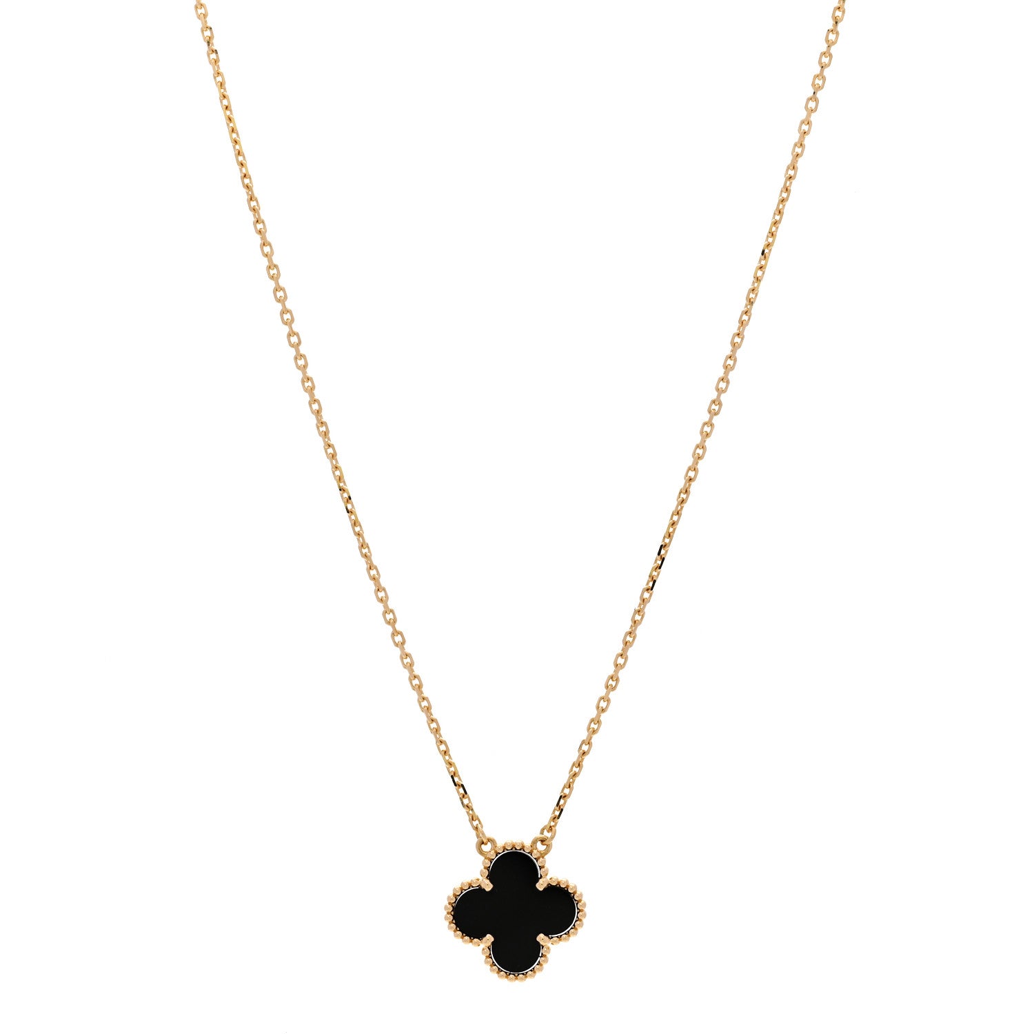 Van Cleef & Arpels 18K Yellow Gold Black Onyx Vintage Alhambra Pendant Necklace 1 of 6